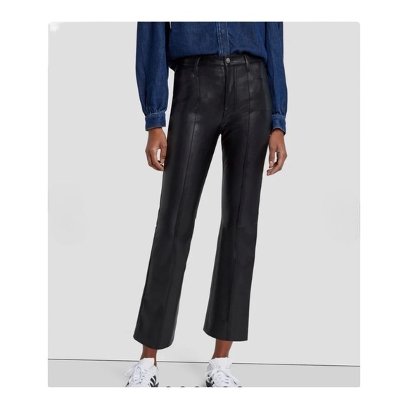 7 for All Mankind Faux Leather High Waist Slim Kick in Black NWT - Picture 1 of 10